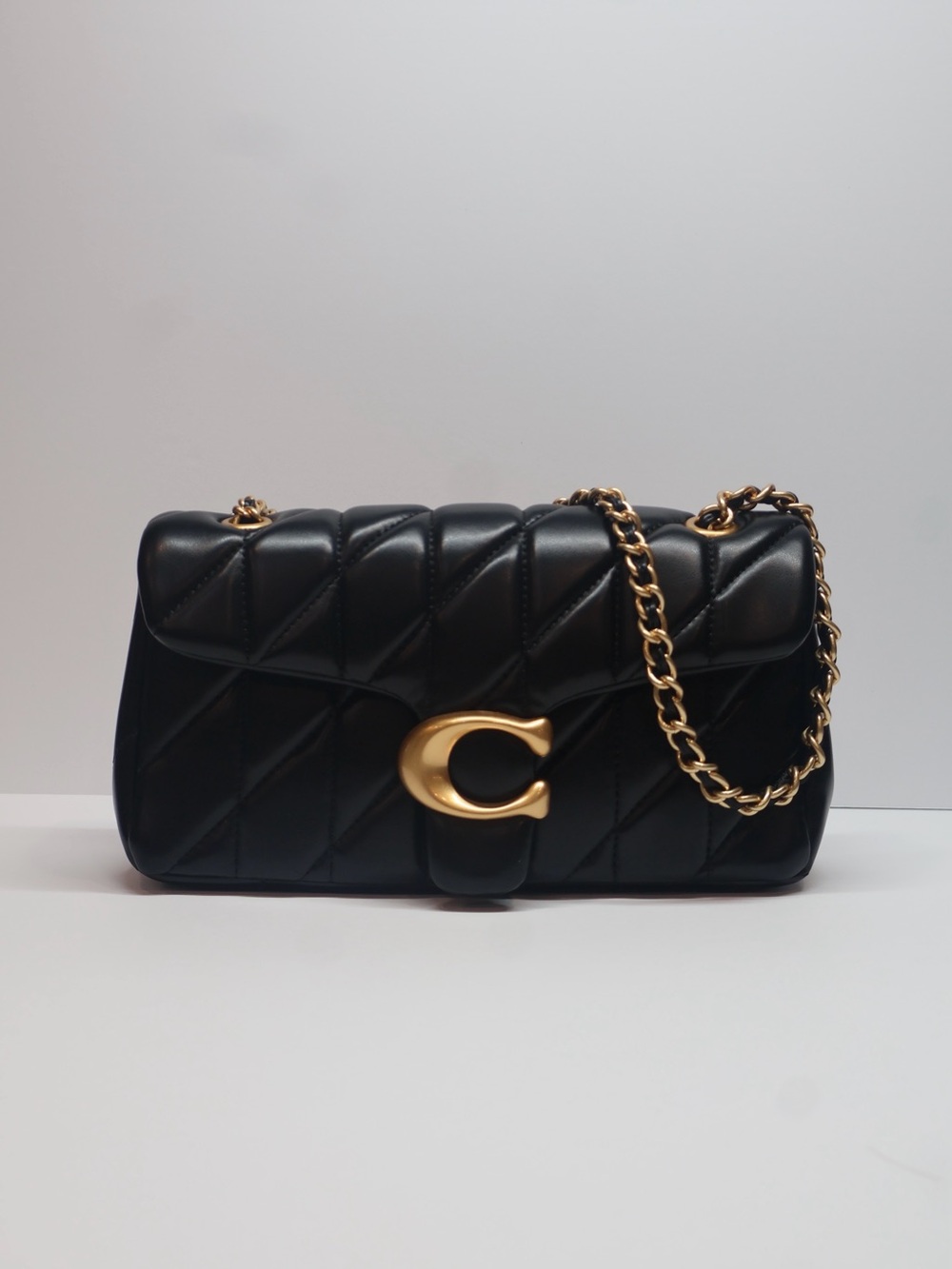 Coach Quilted Leather Shoulder Bag in Black with Gold Hardware